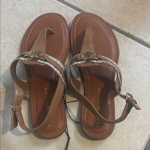 Tommy Hilfiger Brown Leather Sandals with Ankle Strap